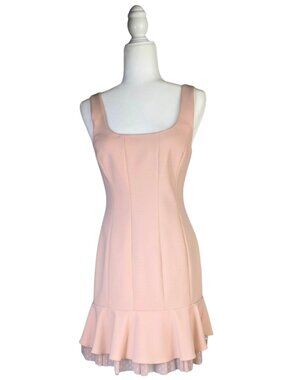 BCBG MAX AZRIA fluted dress scoop neck bare pink Size 6 NWT $278.00